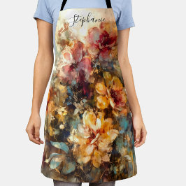 Custom Vibrant Floral Watercolor Art Schürze