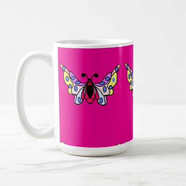 Custom Vibrant Modern Folk Butterfly Art Kaffeetasse (Links)
