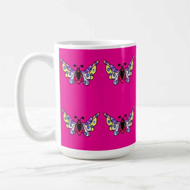 Custom Vibrant Modern Folk Butterfly Art Kaffeetasse (Links)