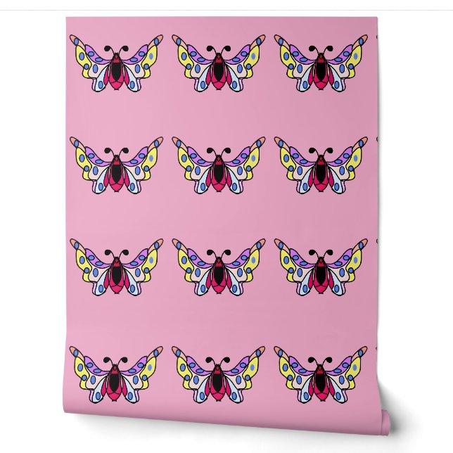 Custom Vibrant Modern Folk Butterfly Art Tapete (Abrollen)