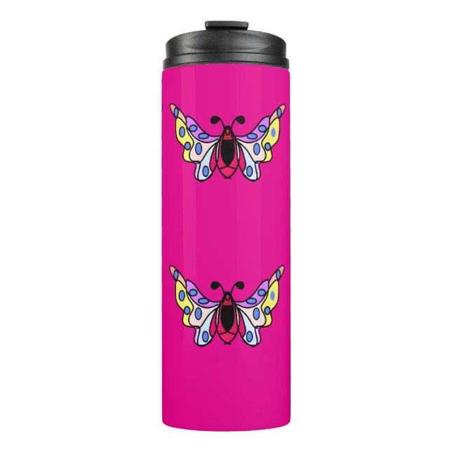 Custom Vibrant Modern Folk Butterfly Art Thermosbecher (Vorderseite)