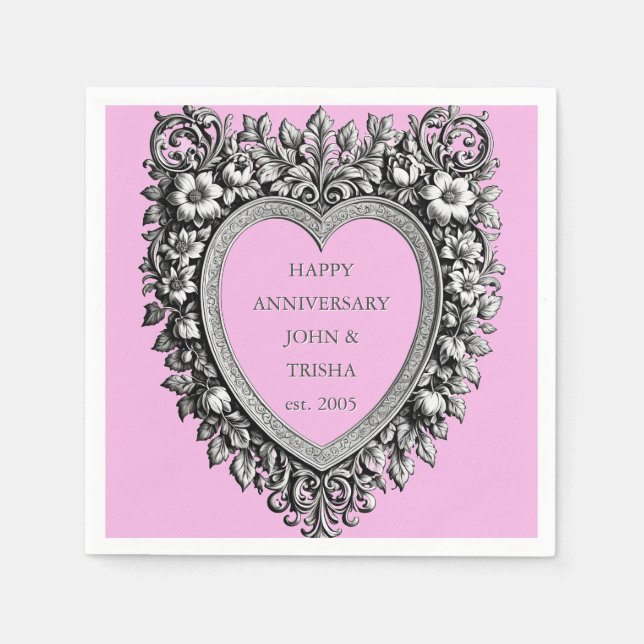 Custom Victorian Scroll Frame ANNIVERSARY – pink  Serviette (Vorderseite)