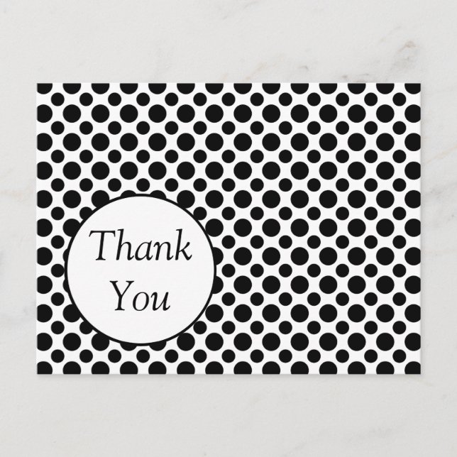 Custom Vielen Dank Black Polka Dot Postcard Postkarte (Vorderseite)