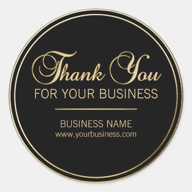 Custom Vielen Dank für Ihr Business Gold Black Runder Aufkleber (Vorderseite)