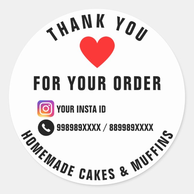 Custom Vielen Dank für Ihre Bestellung Bakery Busi Runder Aufkleber (Vorderseite)