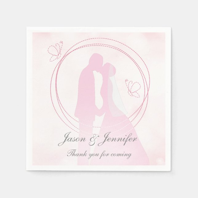 Custom Vielen Dank Romantic Pink Wedding Couple Serviette (Vorderseite)