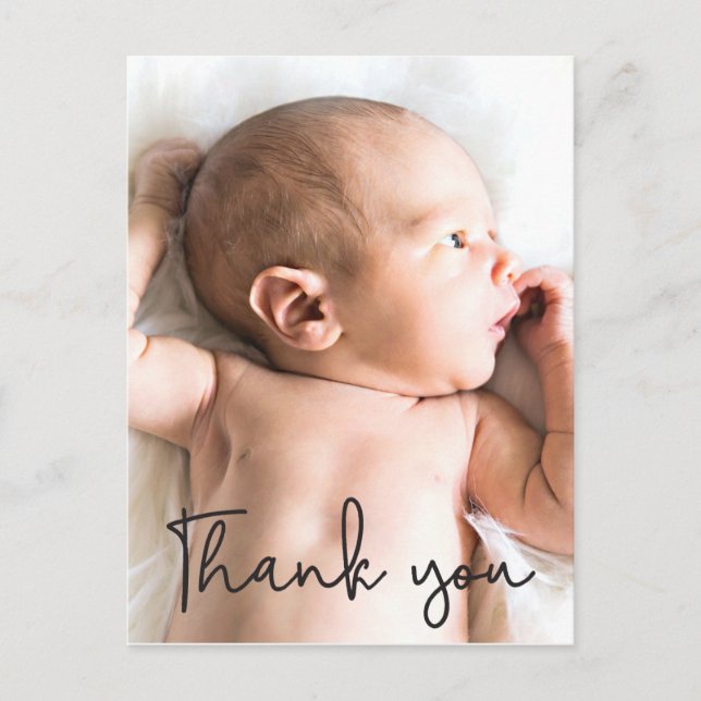 Custom Vielen Dank Script Baby Foto Postkarte (Vorderseite)