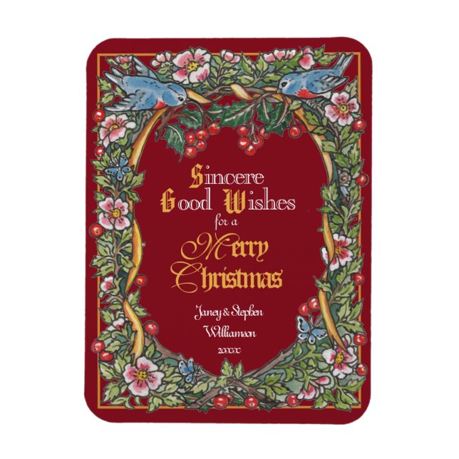 Custom Viktorianisch Christmas Floral Bird Burgund Magnet (Vertikal)