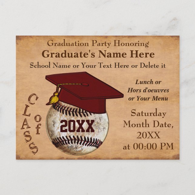 CUSTOM Vintag BASEBALL Graduierung Einladungen (Vorderseite)
