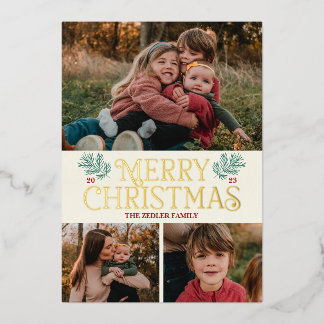 Custom Vintag Foil Frohe Weihnachtsfotokarte Folien Feiertagskarte