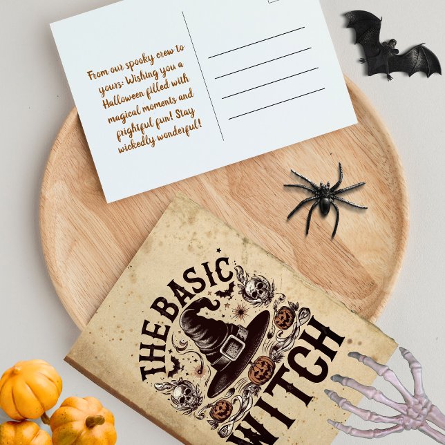 Custom Vintag Pumpkin Black Hat Halloween Hexe Postkarte (Von Creator hochgeladen)