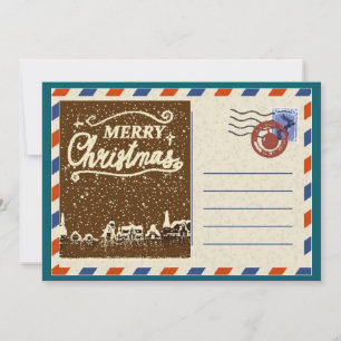 Custom Vintag Watercolor Snowy Christmas Village Feiertagskarte