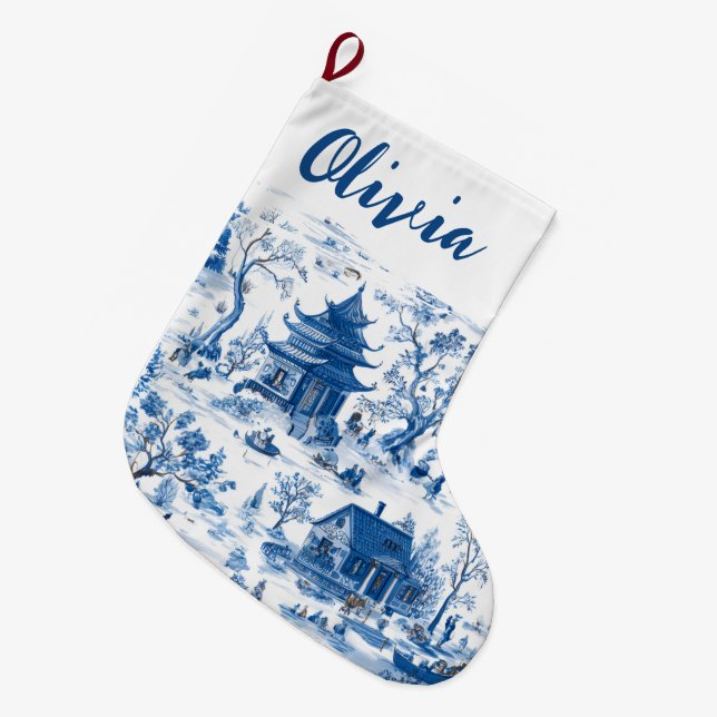 Custom Vintage Christmas Pattern Holiday Stocking Großer Weihnachtsstrumpf (Vorderansicht (hängend))