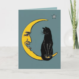 Custom Vintage Moon & Black Cat Halloween Birthday Karte
