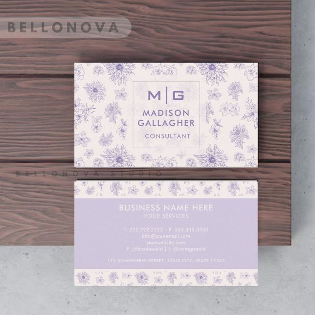 Custom Violet Lila Soft Pink Floral Beruflich Visitenkarte (Custom Violet Purple Soft Pink Floral Professional Business Card)