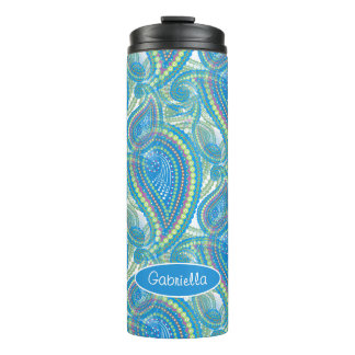 Custom Violet Lime Green Paisley Blume Art Motif Thermosbecher