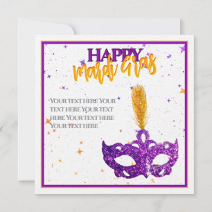 Custom Violet und Orange Glitzern Mask Mardi Gras Feiertagskarte