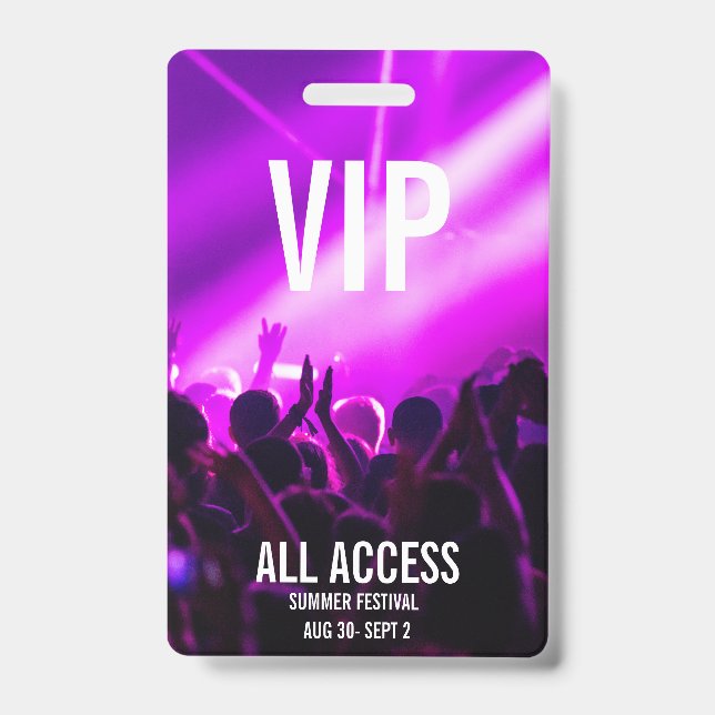 Custom VIP All-Access Concert Event Pass Lila Ausweis (Vorderseite)