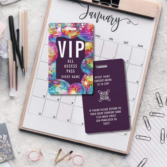 Custom VIP All Access Pass QR Code Disco Ball Ausweis (Von Creator hochgeladen)