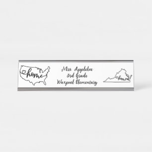 Custom Virginia Staat US Zuhause Line Art Schreibtischnamensplakette