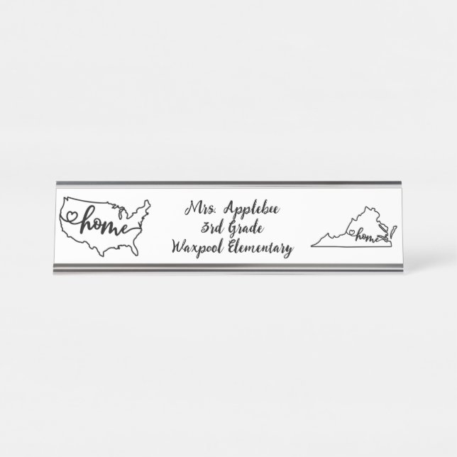 Custom Virginia Staat US Zuhause Line Art Schreibtischnamensplakette (Vorderseite )