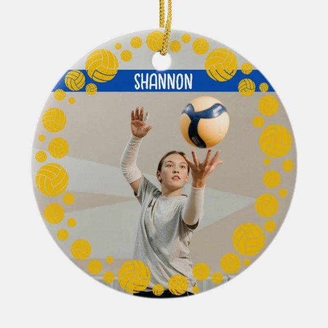 Custom Volleyball Picture Name Year  Keramik Ornament (Vorne)