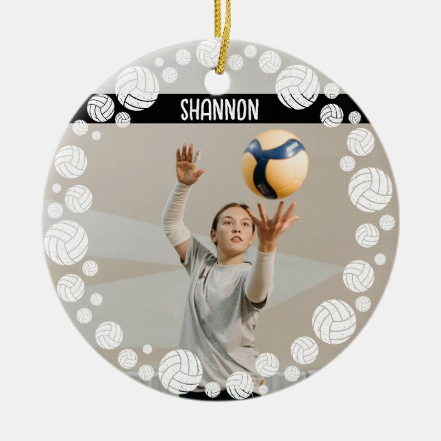 Custom Volleyball Picture Name Year  Keramik Ornament (Vorne)