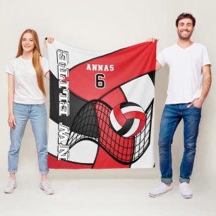 Custom - Volleyball Sport in Rot, Weiß und Schwarz Fleecedecke
