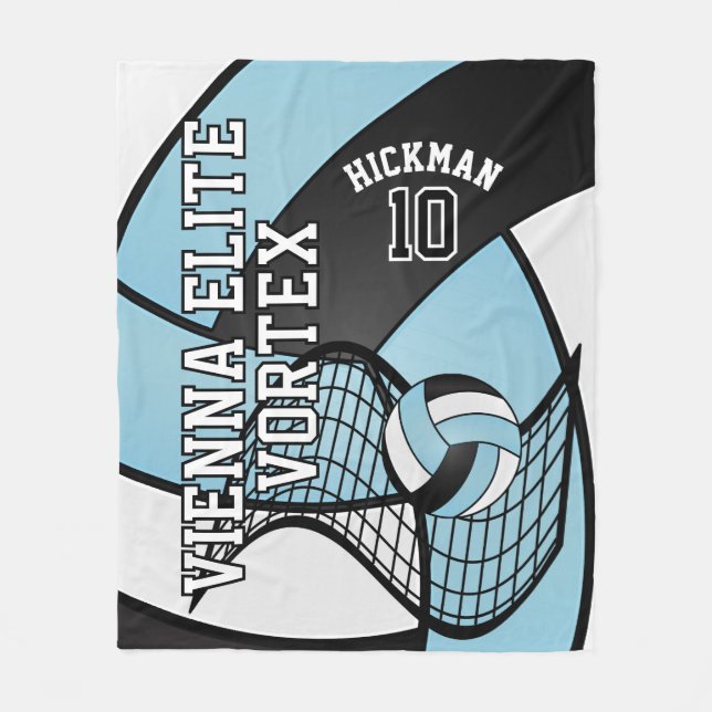Custom Volleyball Sport in Sky Blue, White & Black Fleecedecke (Vorderseite)