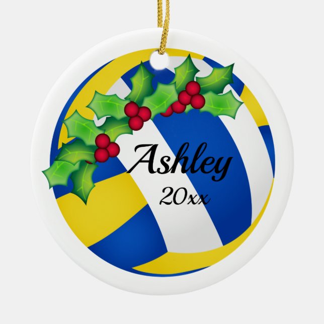 Custom Volleyball Weihnachtsschmuck Blau - Gelb (Vorne)