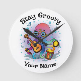 Custom Wall Clock | Retro Octopus | Name & Text Runde Wanduhr