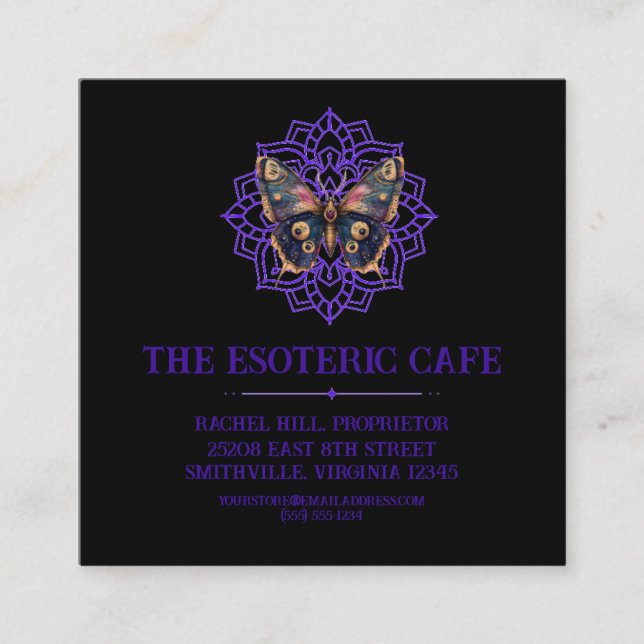 Custom Wassercolor Moth Mandala Quadratische Visitenkarte (Vorderseite)