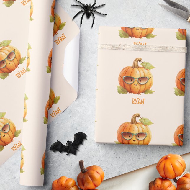 Custom Wassercolor Niedlich Pumpkin Orange Hallowe Geschenkpapier (Von Creator hochgeladen)