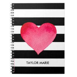 CUSTOM WASSERFARBHERZ AUF SCHWARZEN UND WEISSEN ST NOTIZBLOCK