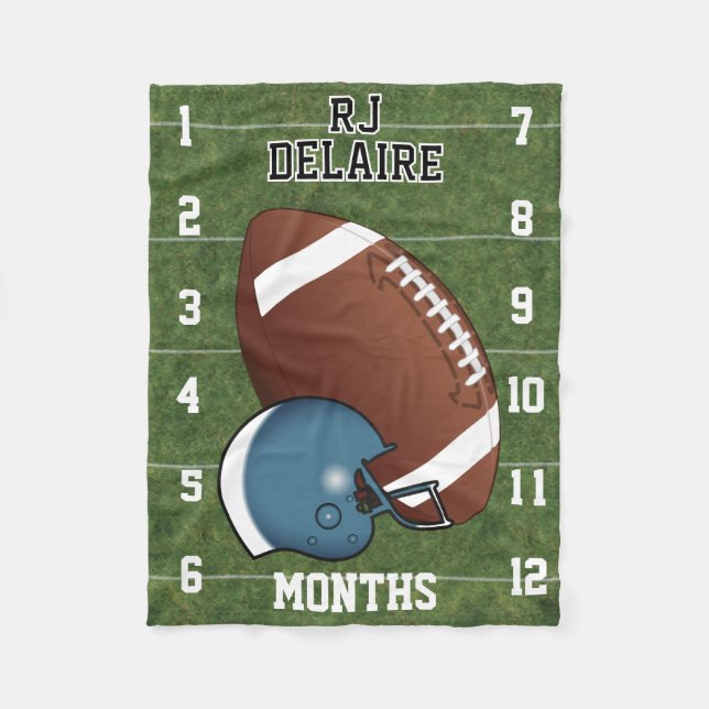 Custom- Watch Me Grow 👶 - Sport Football 🏈- Blau Fleecedecke (Vorderseite)