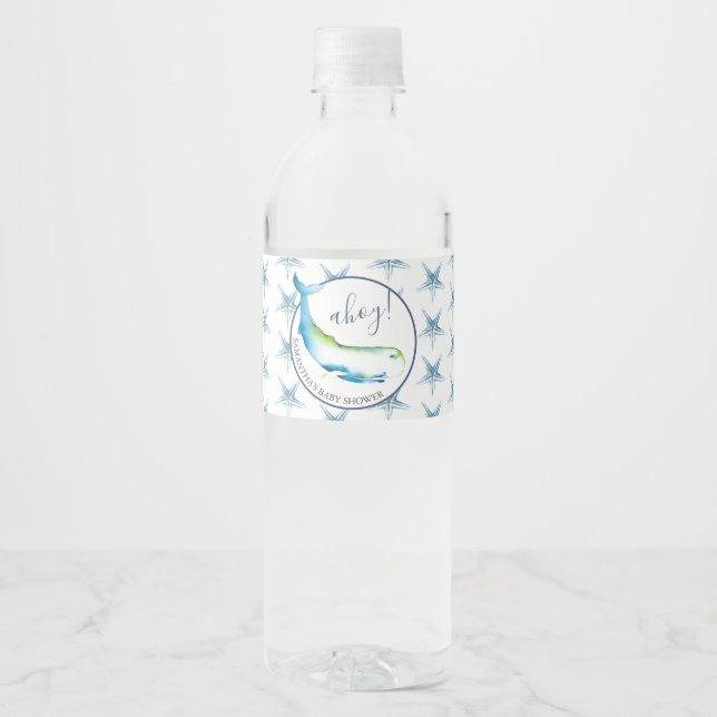 Custom Water Bottle Labels Blue Whale (Vorderseite)