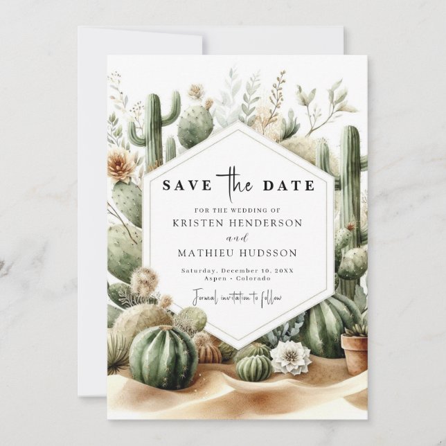 Custom Watercolor Cactus Wedding Save The Date (Vorderseite)