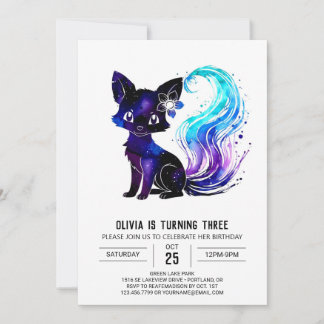 Custom Watercolor Fox Digital Girl Birthday Einladung