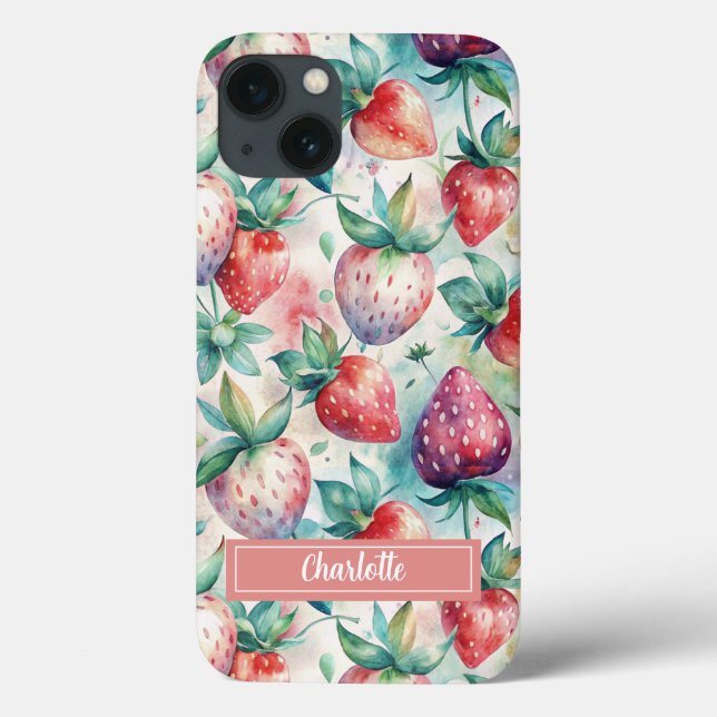 Custom Watercolor Fresh Strawberries Case-Mate iPhone Hülle (Rückseite)