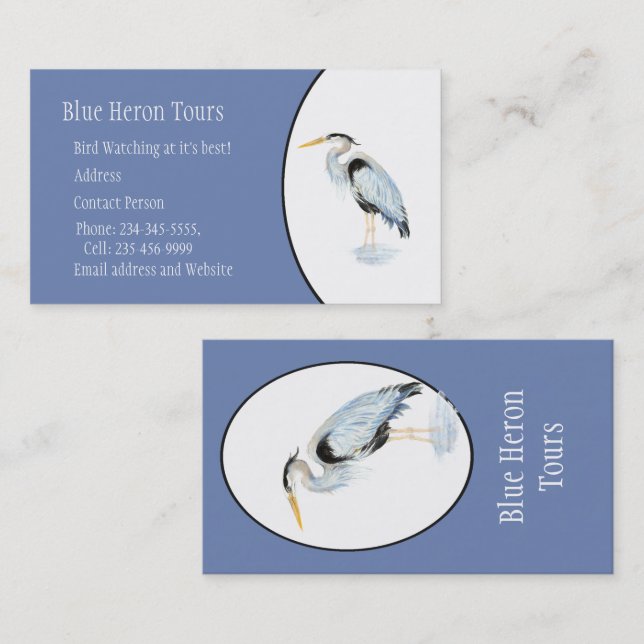 Custom Watercolor Great Blue Heron Bird Visitenkarte (Vorne/Hinten)