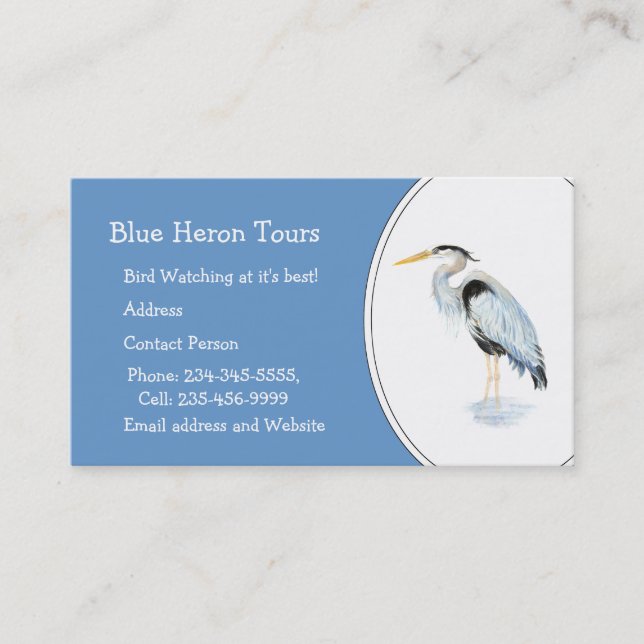 Custom Watercolor Great Blue Heron Bird Visitenkarte (Vorderseite)