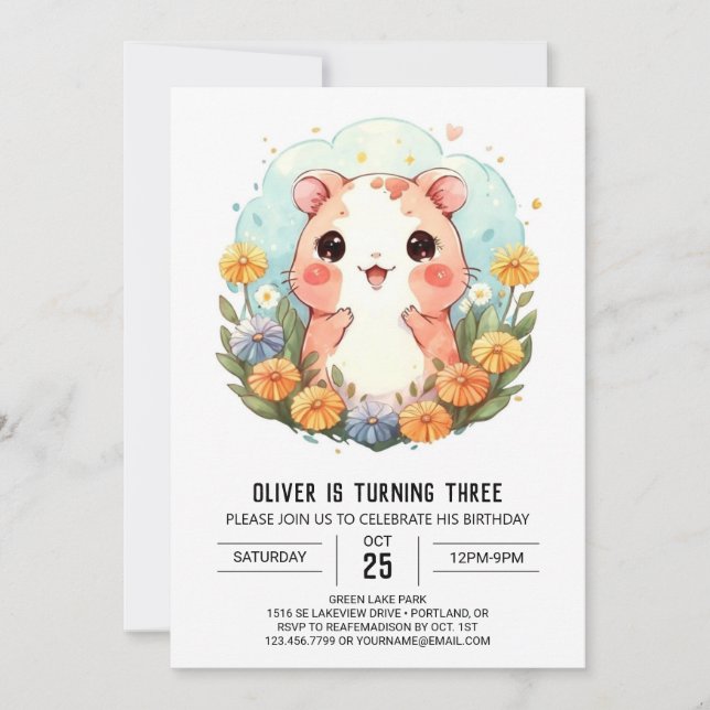 Custom Watercolor Hamster Birthday Einladung (Vorderseite)