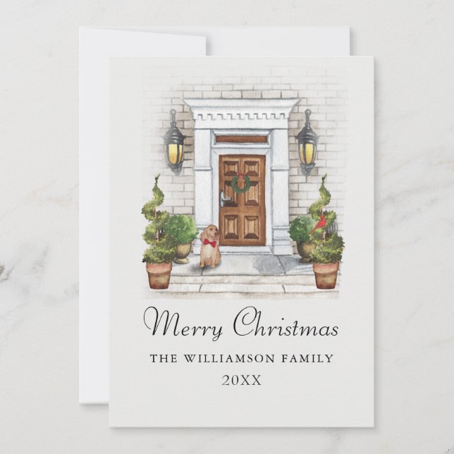 Custom Watercolor House and Dog Weihnachten (Vorderseite)