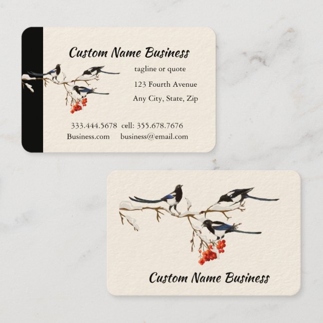Custom Watercolor Magpie Garden Birds Art Visitenkarte (Vorne/Hinten)