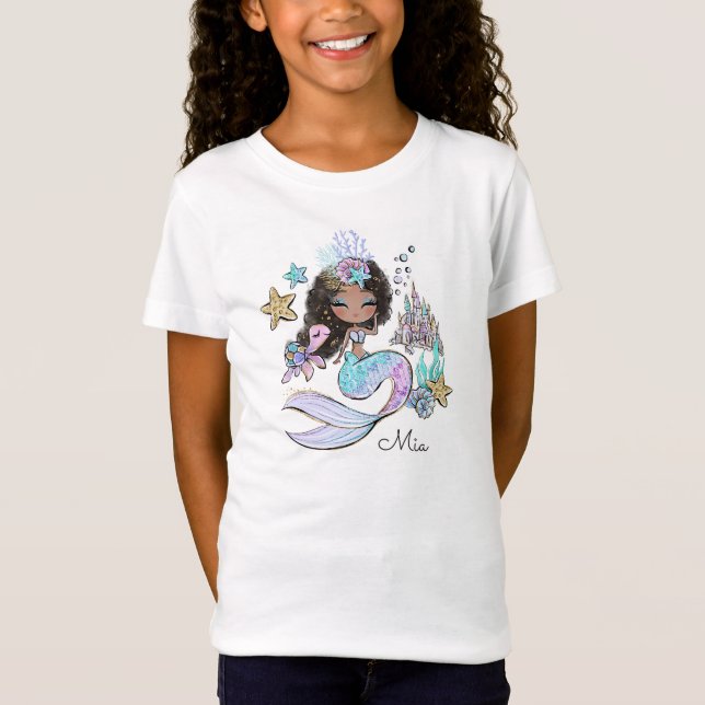 Custom Watercolor Mermaid Personalisiert Girl T-Shirt (Vorderseite)