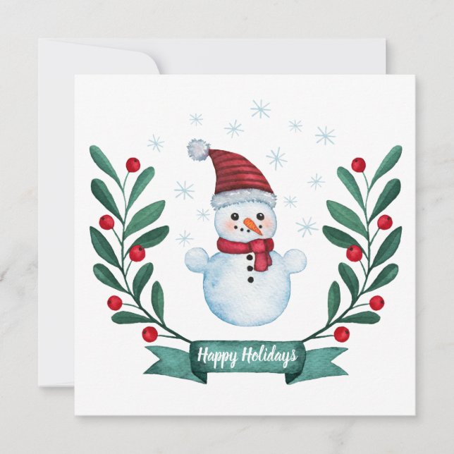 Custom Watercolor Snowman Weihnachtskarte (Vorderseite)