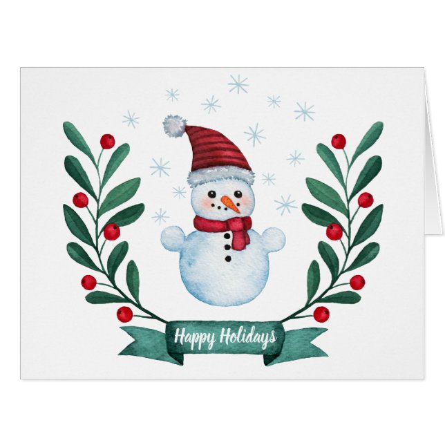 Custom Watercolor Snowman Weihnachtskarte (Vorderseite (Horizontal))