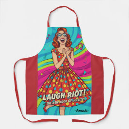 Custom watercolor vintage lady laughing red schürze