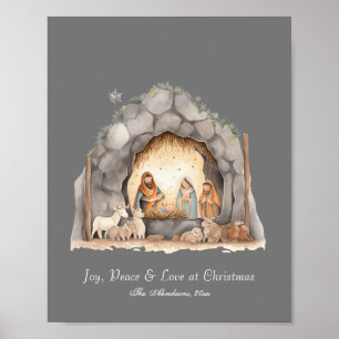 Custom Watercolor Vintage Weihnachtskrippe Szene Poster