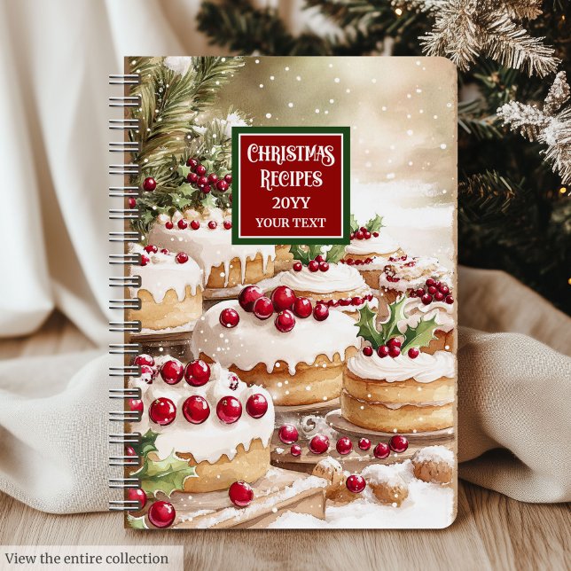Custom Watercolor Weihnachts-Rezept-Notebook Notizbuch (Custom Watercolor Christmas Recipe Notebook)